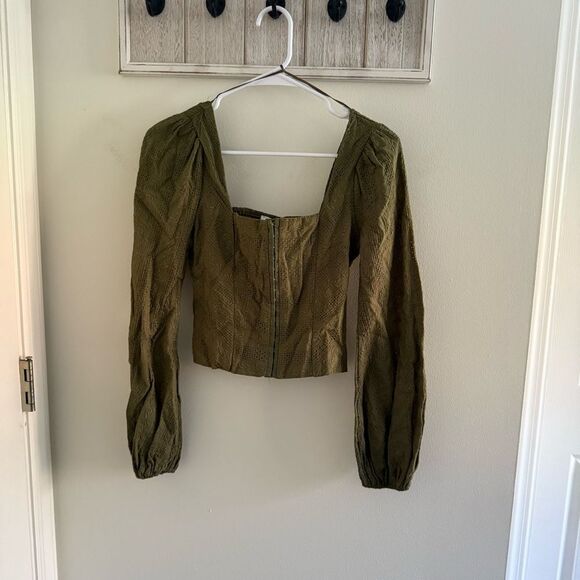 Altar'd State Tops - Altar'd State Green Smocked Crop Blouse